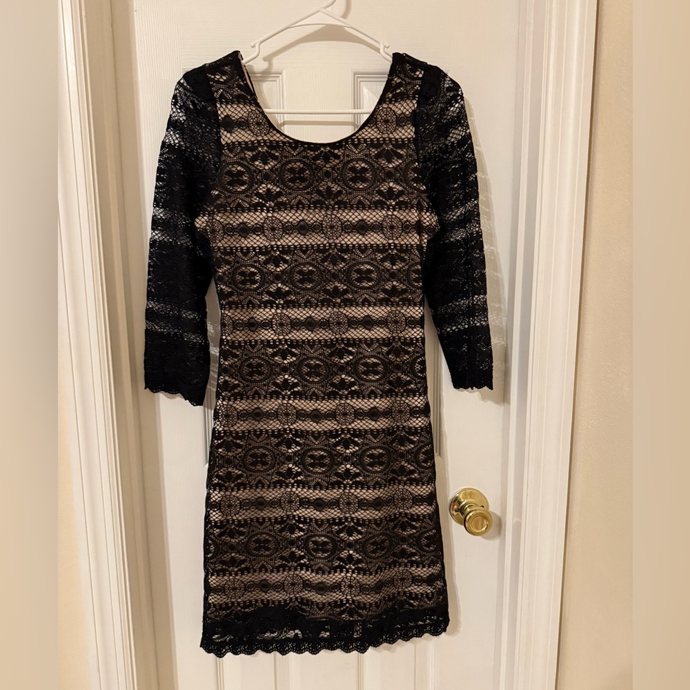 Xhilaration Black and Beige Lace Dress
